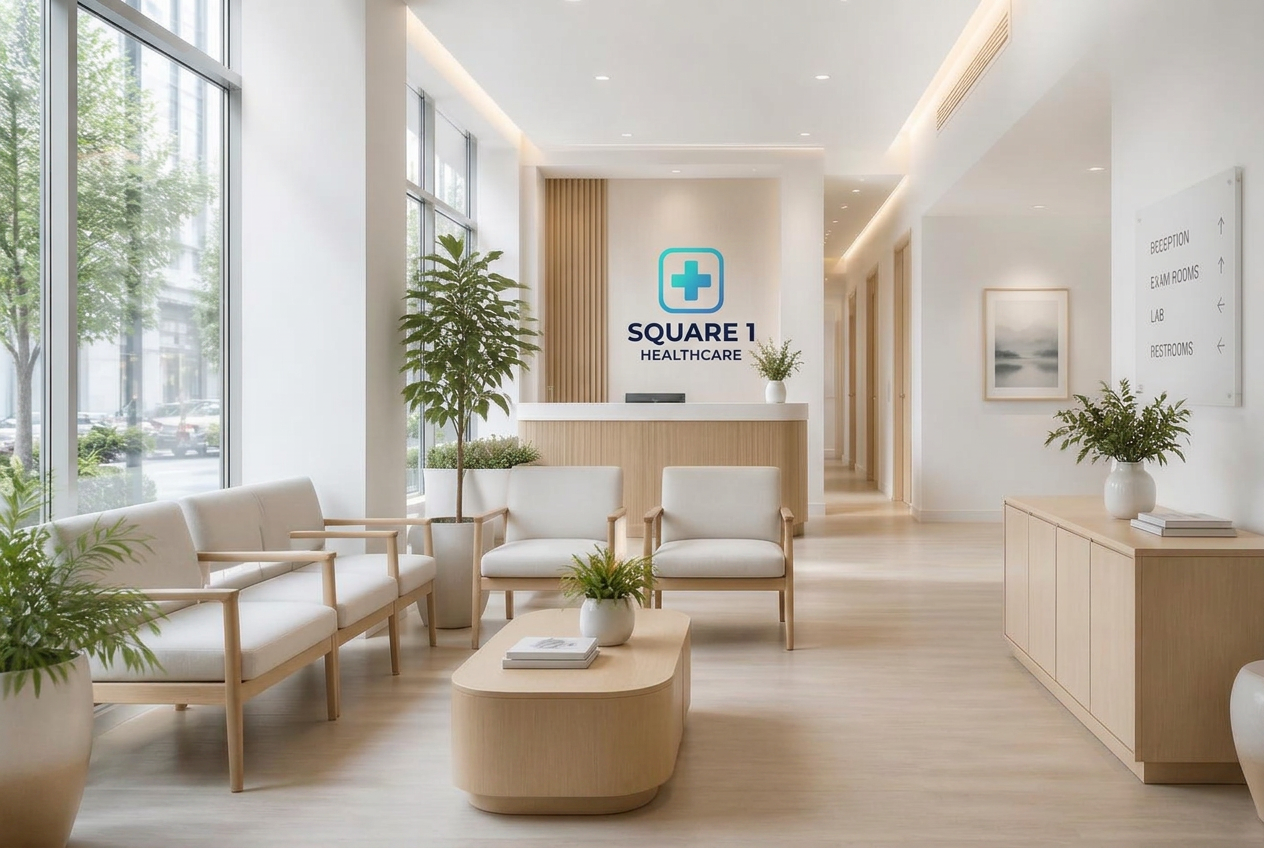 Bright, calm clinic waiting area with natural light and comfortable seating